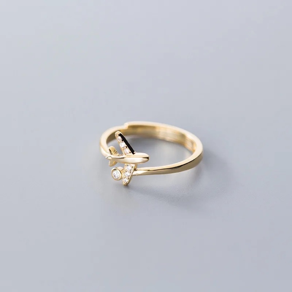 New 18K Gold Vermeil Sterling Silver 925 airplane adjustable ring